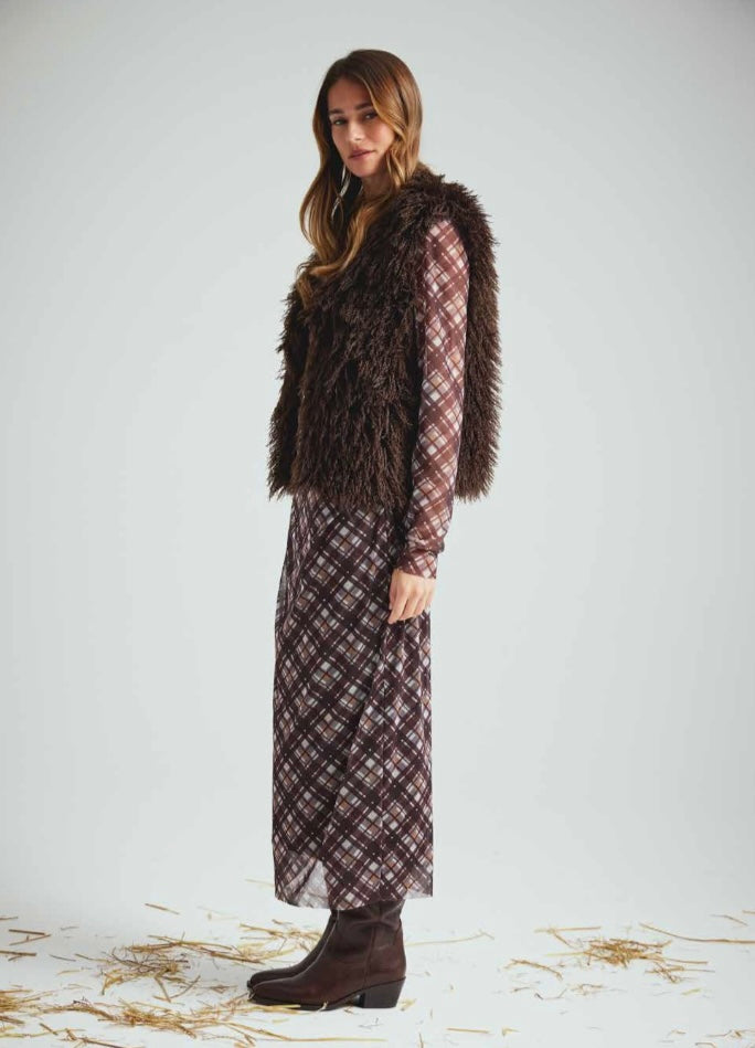 Faux Fur Vest Dark Choc