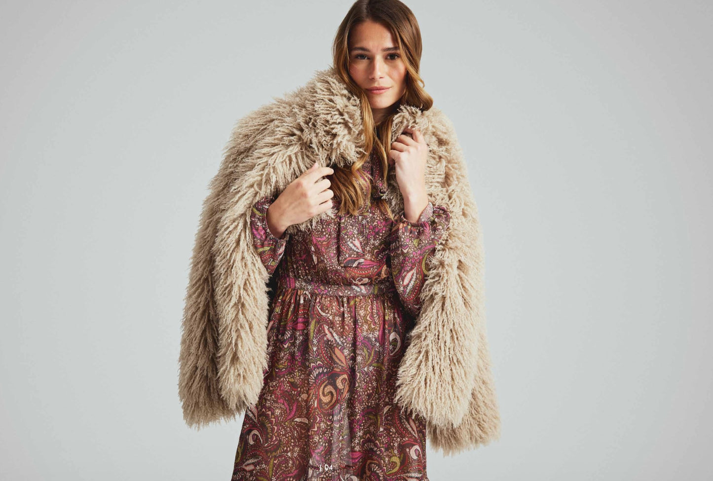 Faux Fur Jacket Light Beige Melange