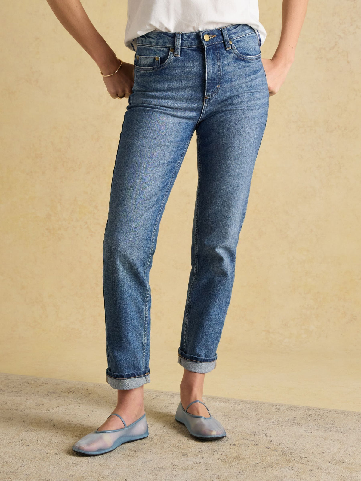 Mid Blue Straight Fit Slim Mid Rise Jeans