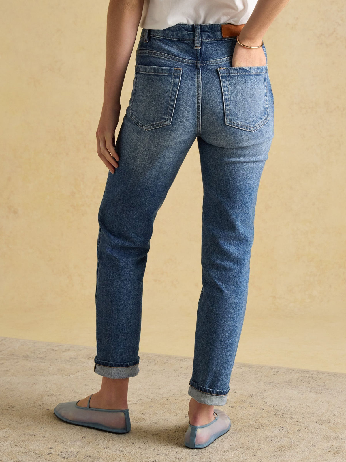 Mid Blue Straight Fit Slim Mid Rise Jeans