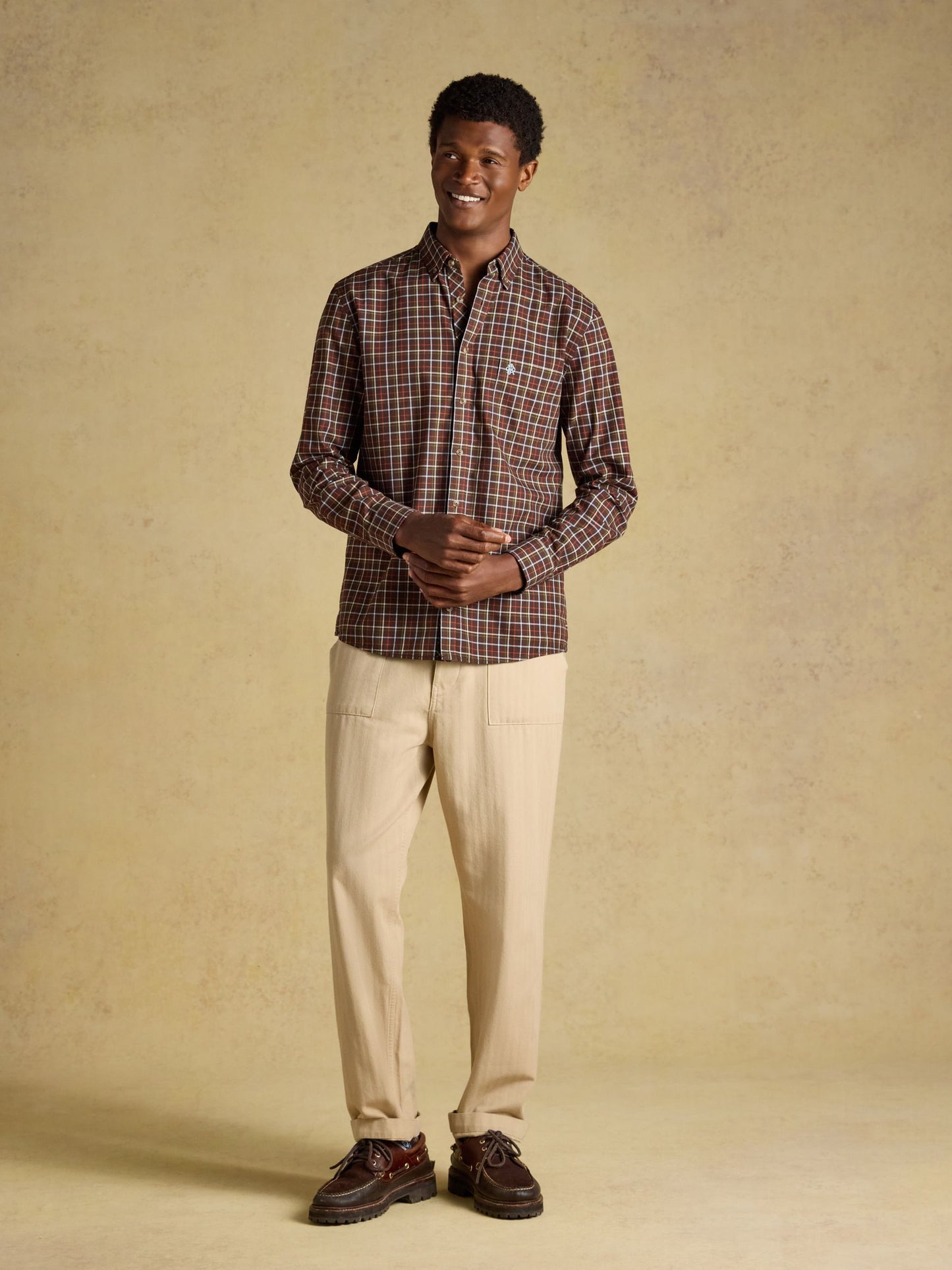 Chocolate Brown Checked Classic Fit Cotton Oxford Shirt