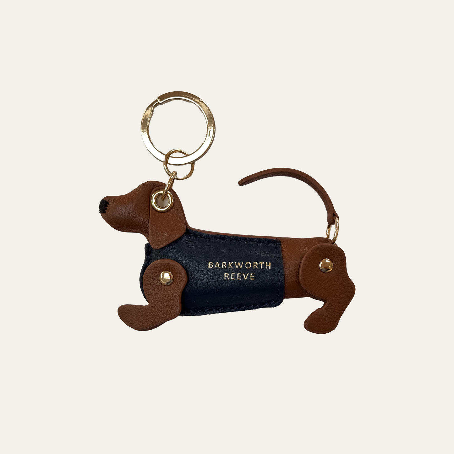 Sausage Dog Keyring Tan & Navy