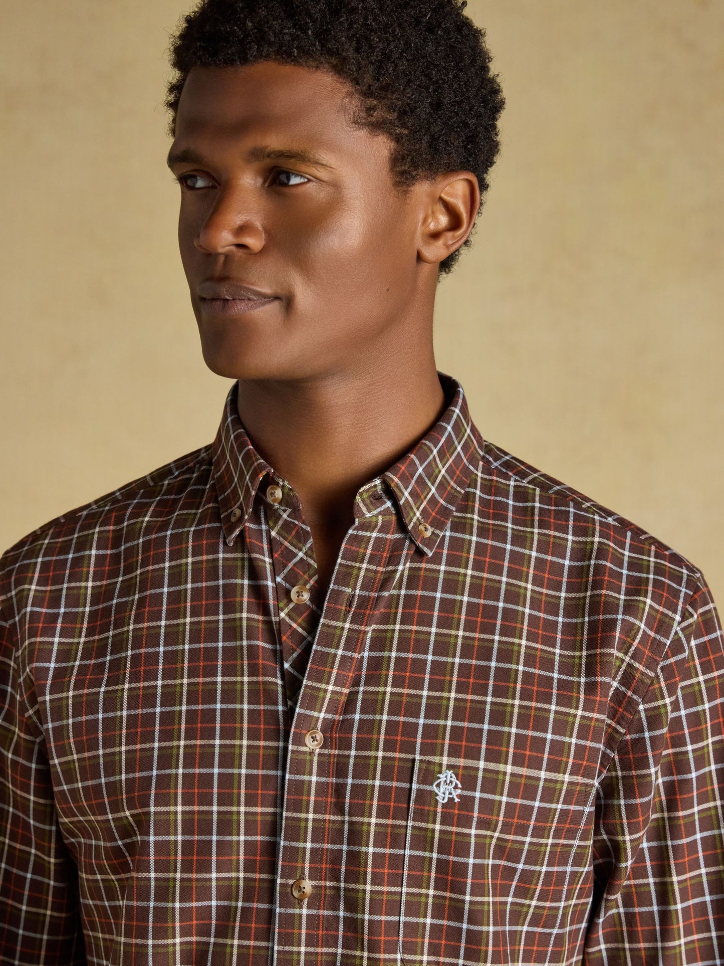 Chocolate Brown Checked Classic Fit Cotton Oxford Shirt