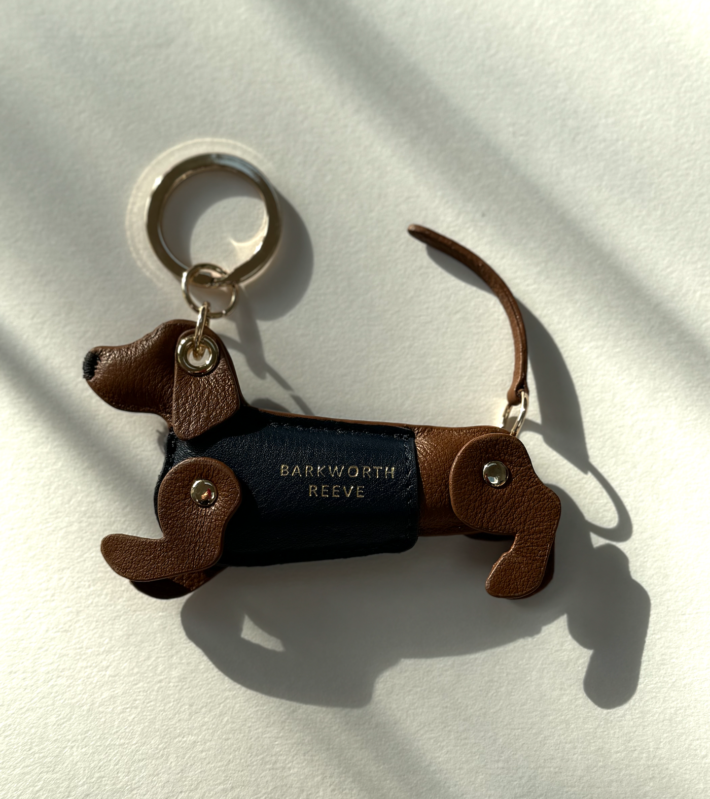 Sausage Dog Keyring Tan & Navy