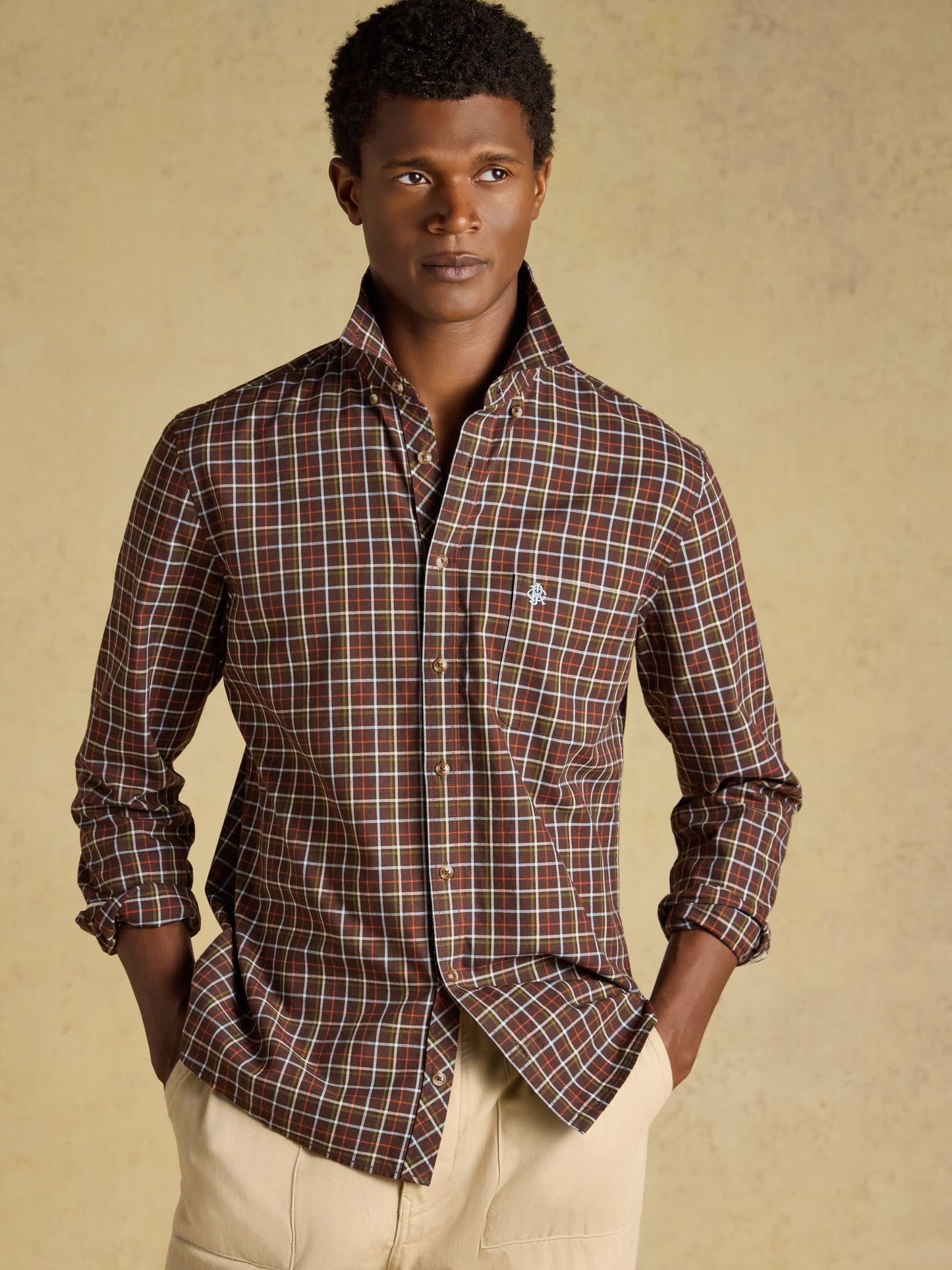 Chocolate Brown Checked Classic Fit Cotton Oxford Shirt