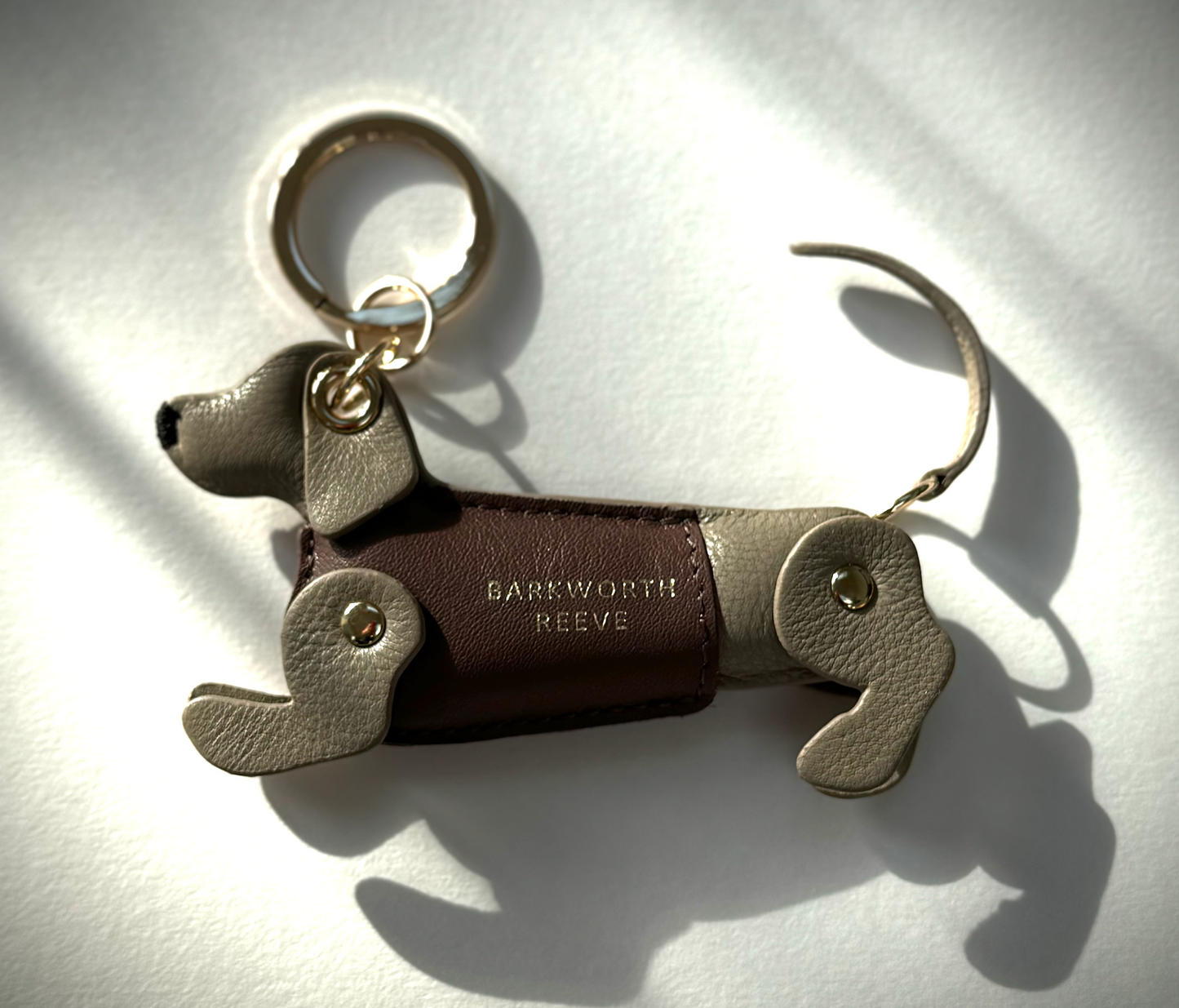 Sausage Dog Keyring Isabella Grey & Dark Pink Leather