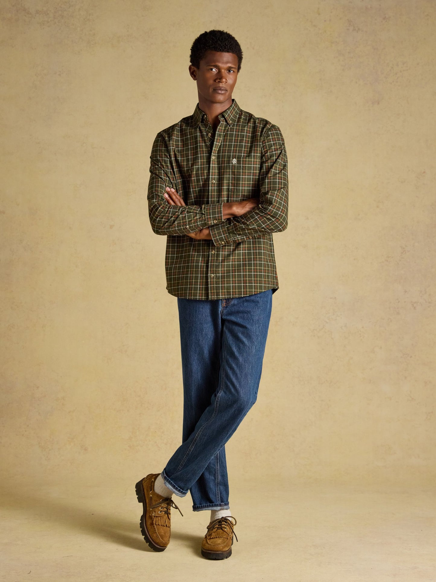 Green Checked Classic Fit Cotton Oxford Shirt