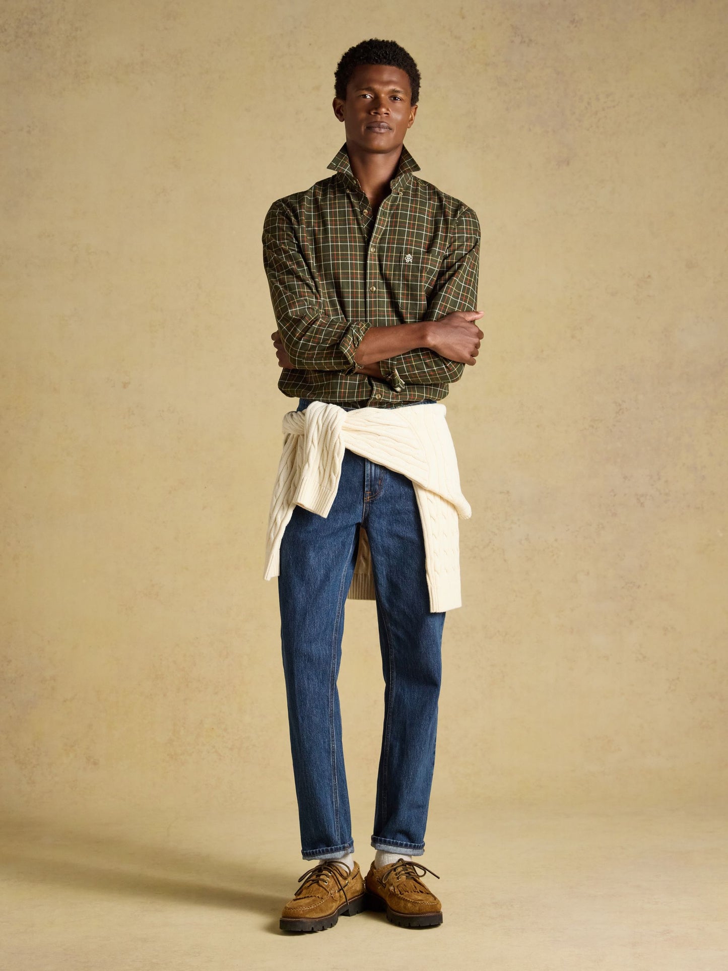 Green Checked Classic Fit Cotton Oxford Shirt