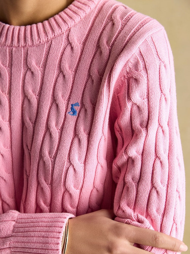 Classic Cable Pink Cotton Crew Neck Jumper
