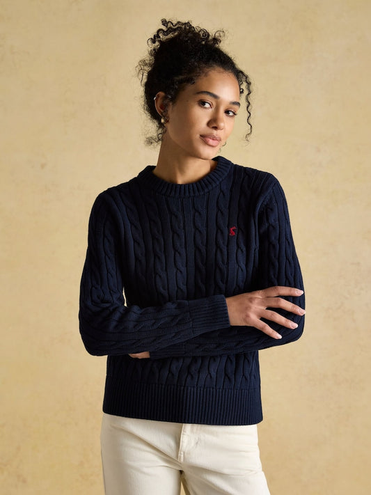 Classic Cable Navy Cotton Crew Neck Jumper