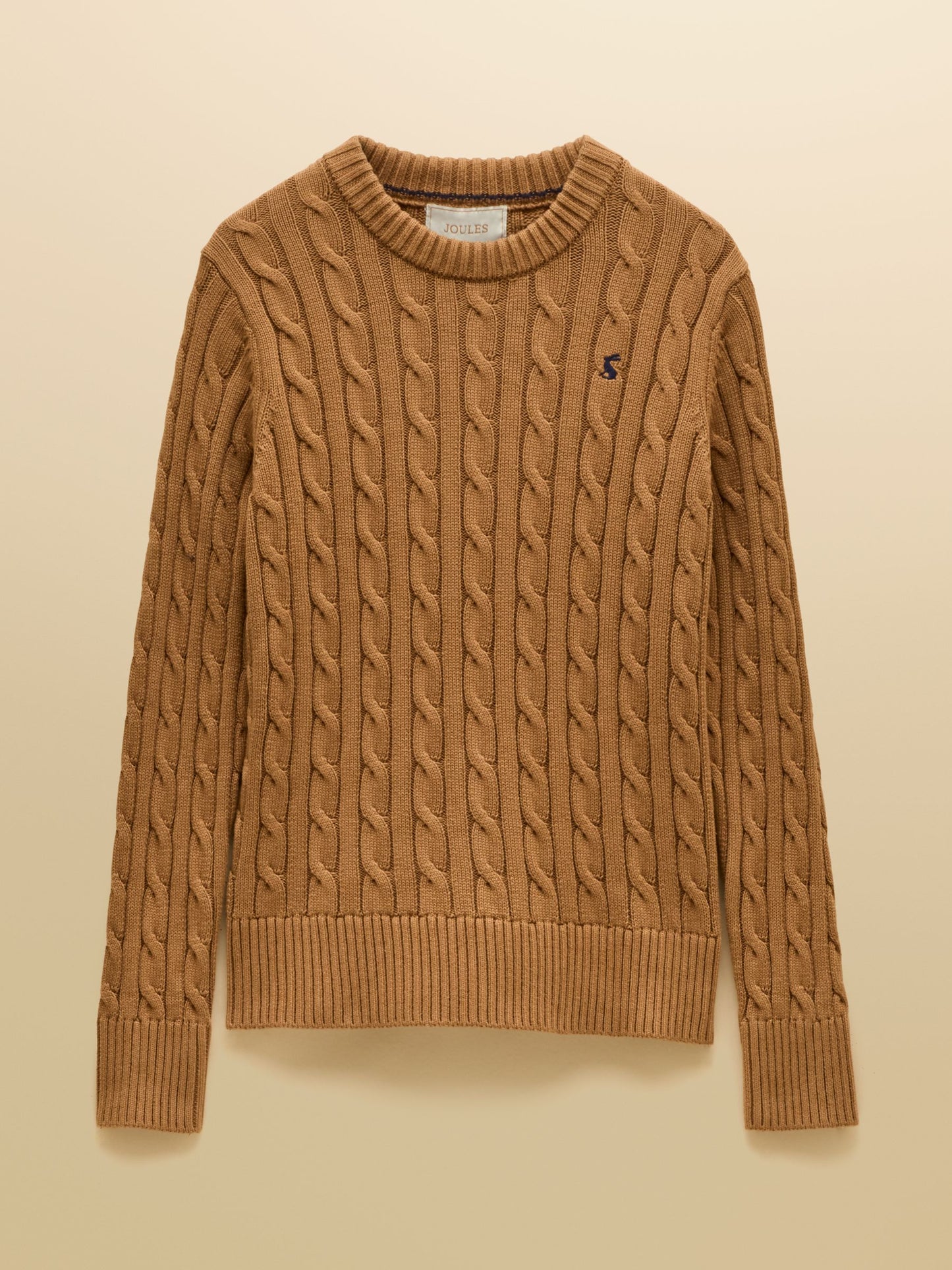 Camel Classic Crew Neck Cotton Cable Knit Jumper