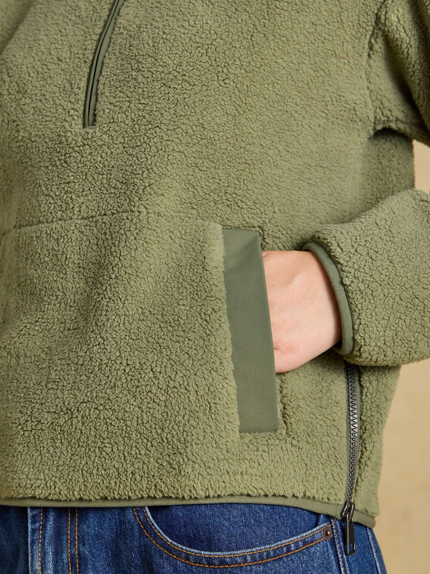 Olive Green Cropped Quarter Zip Fleece