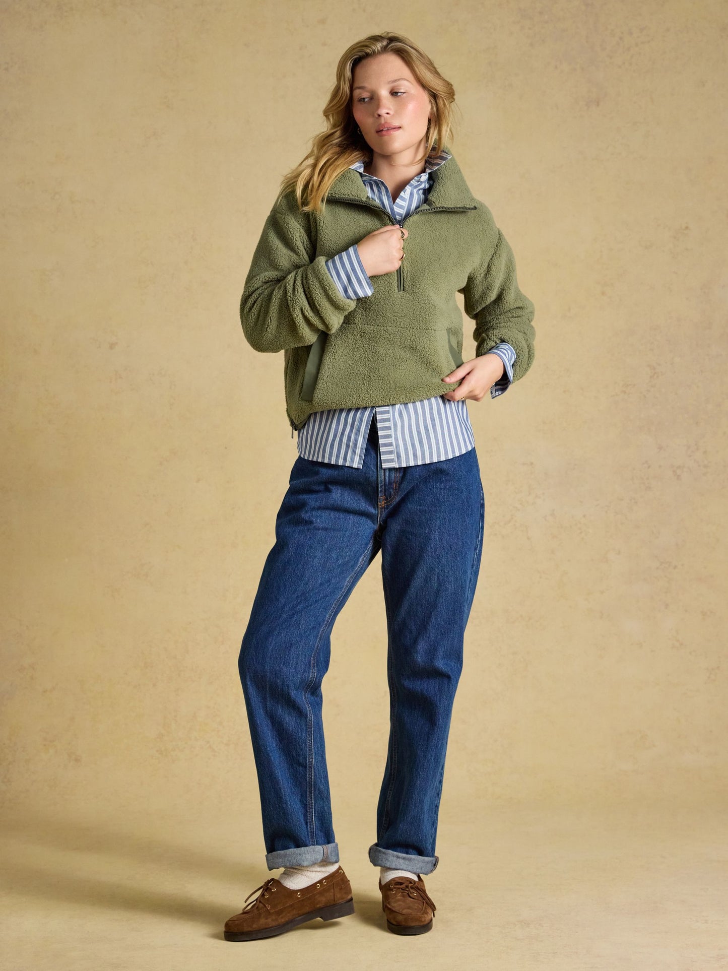 Olive Green Cropped Quarter Zip Fleece