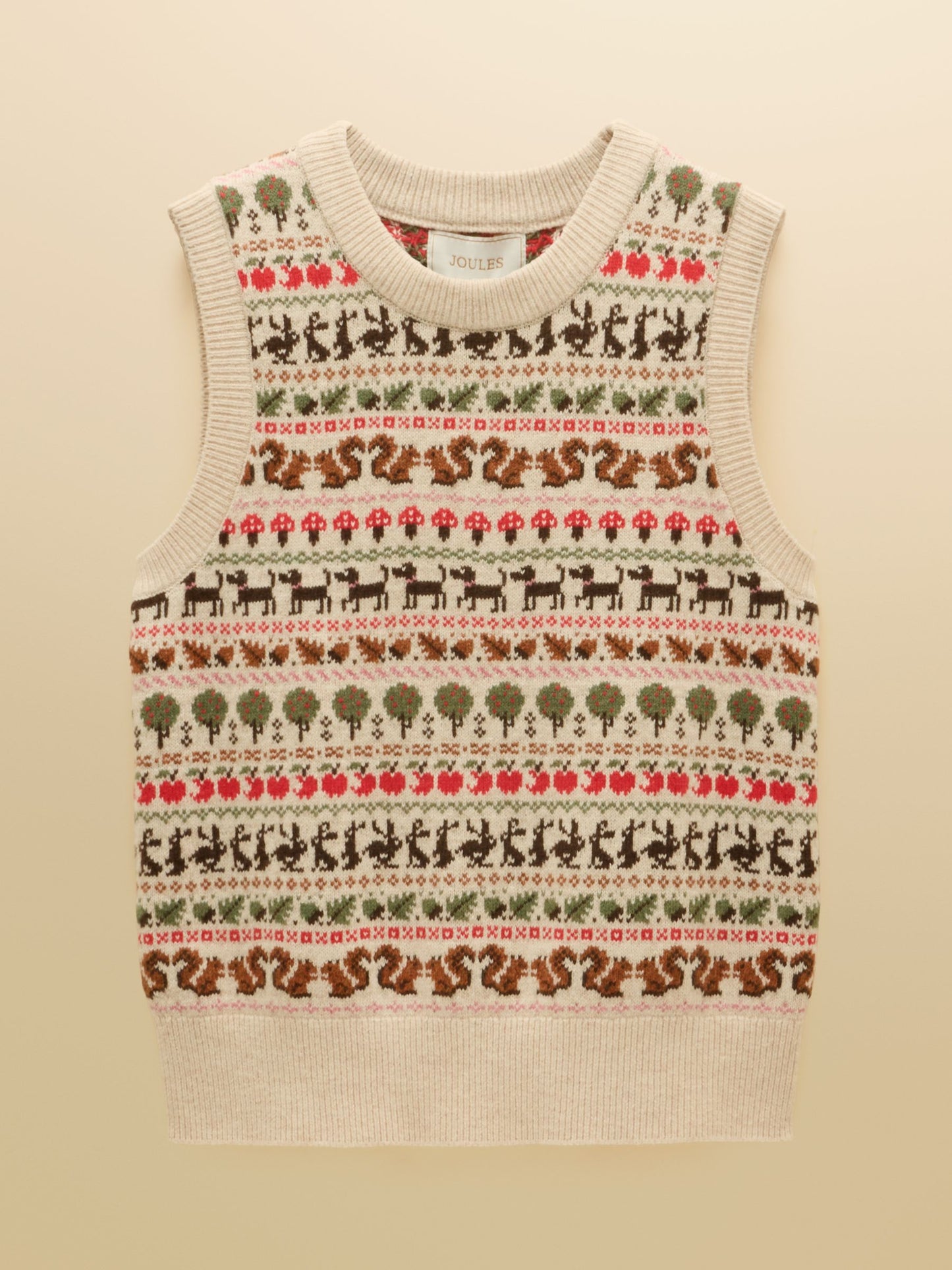 Orchard Pattern Oatmeal Cotton Blend Crew Neck Knitted Vest