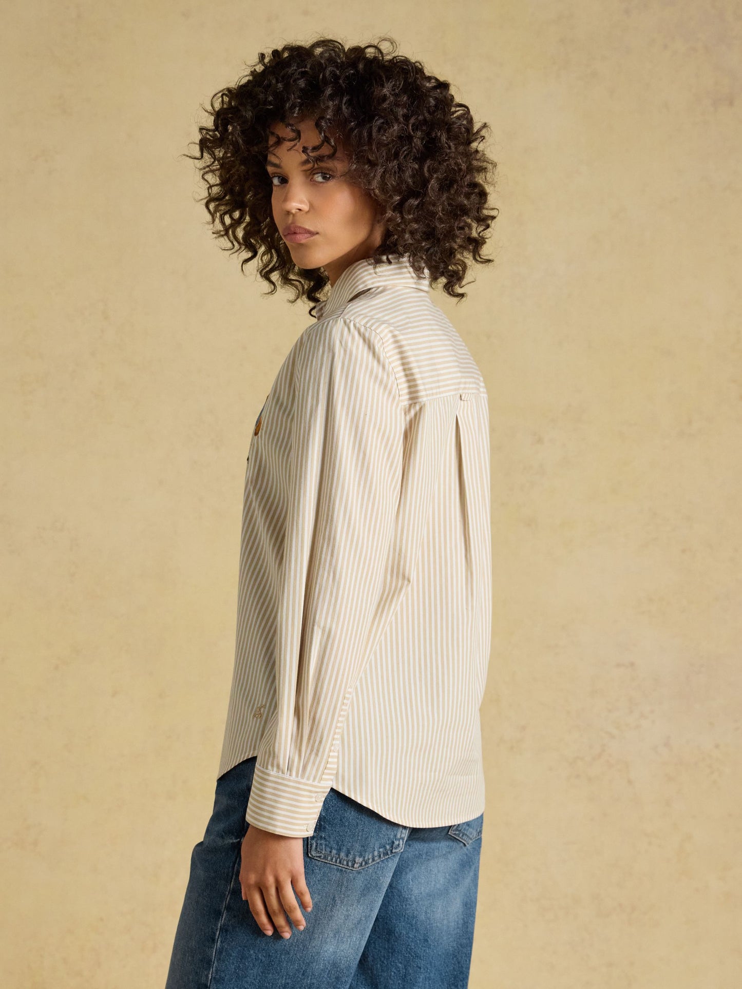 Tan Striped Classic Poplin Shirt
