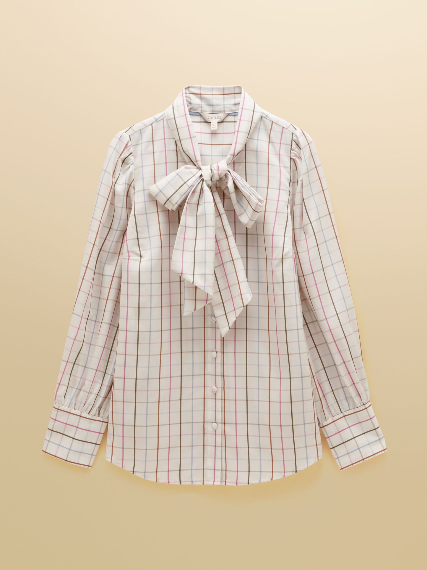 Tabby Cream Check Tie Neck Blouse