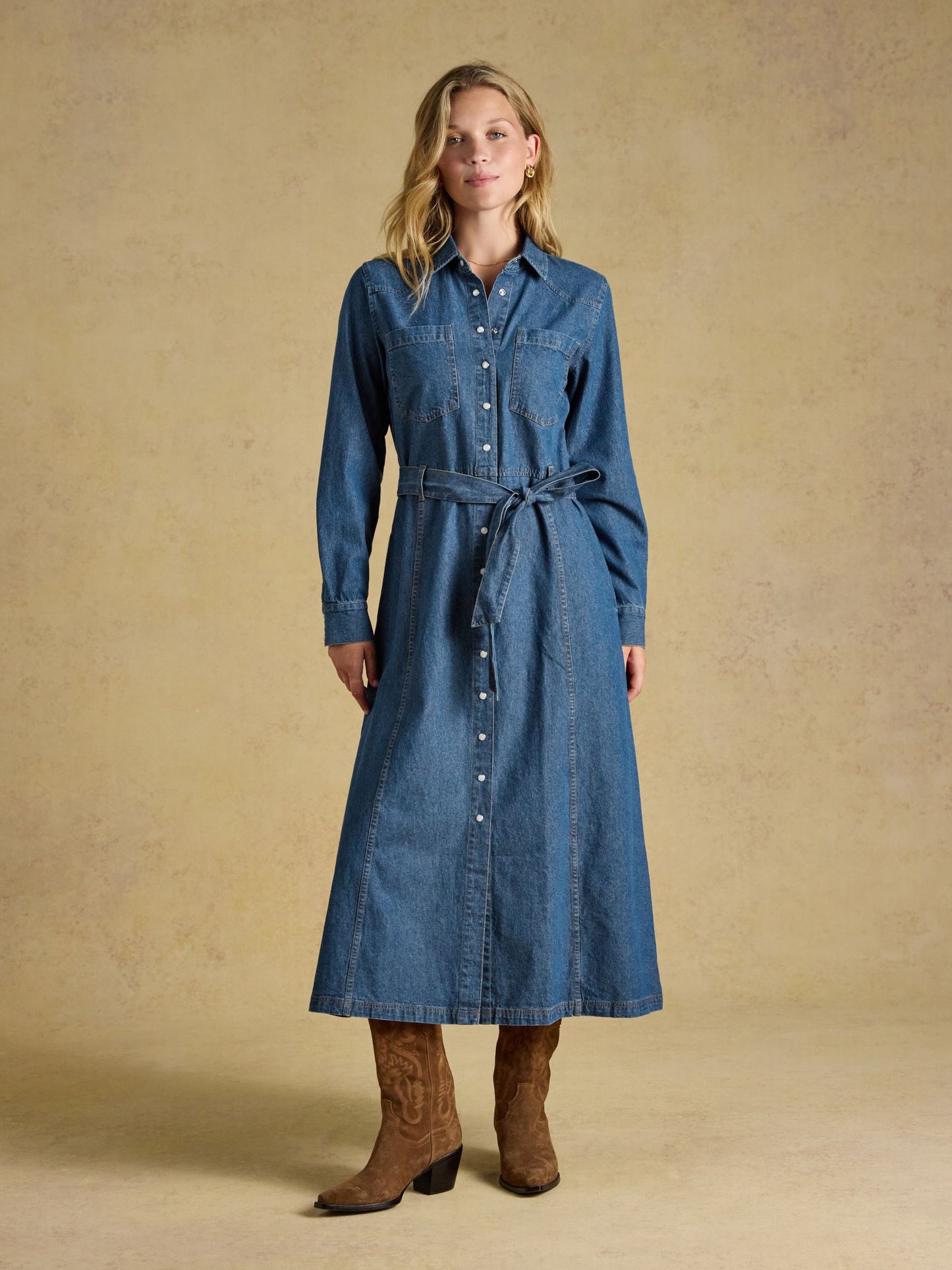 Denim Blue Tie Waist Shirt Dress