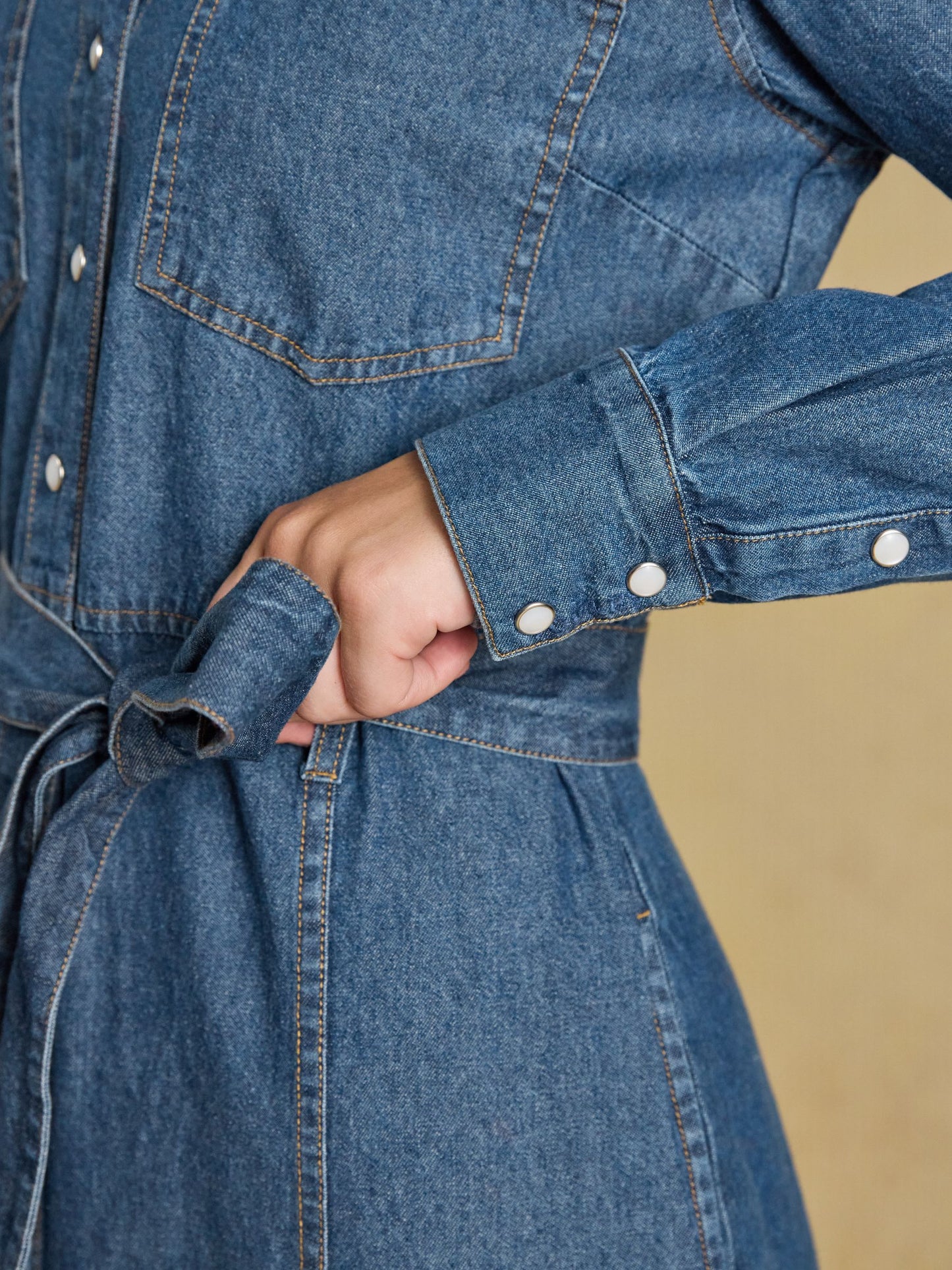 Denim Blue Tie Waist Shirt Dress