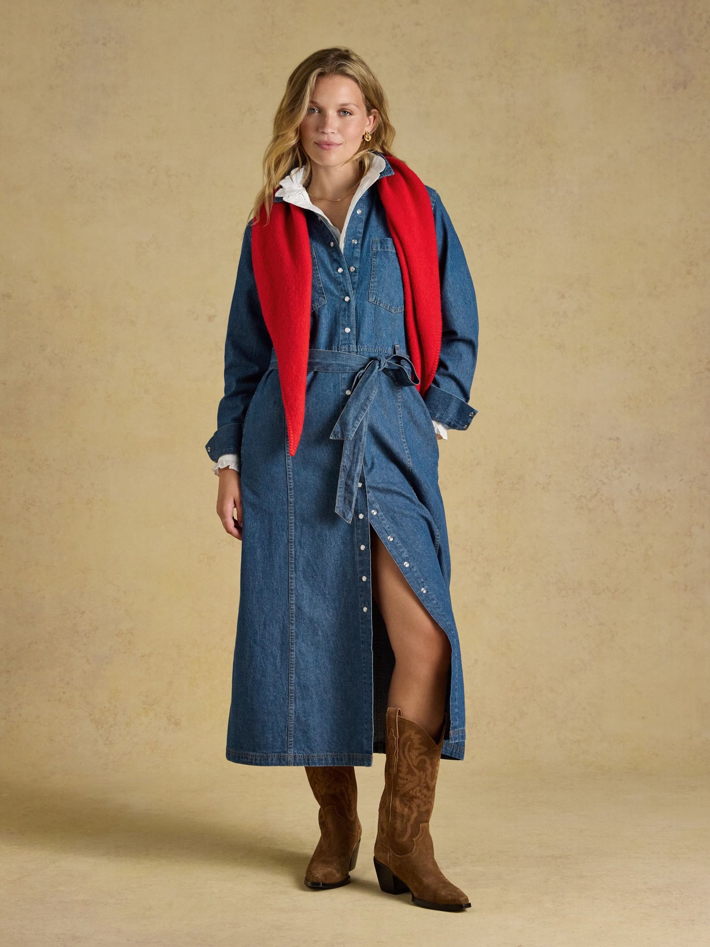 Denim Blue Tie Waist Shirt Dress