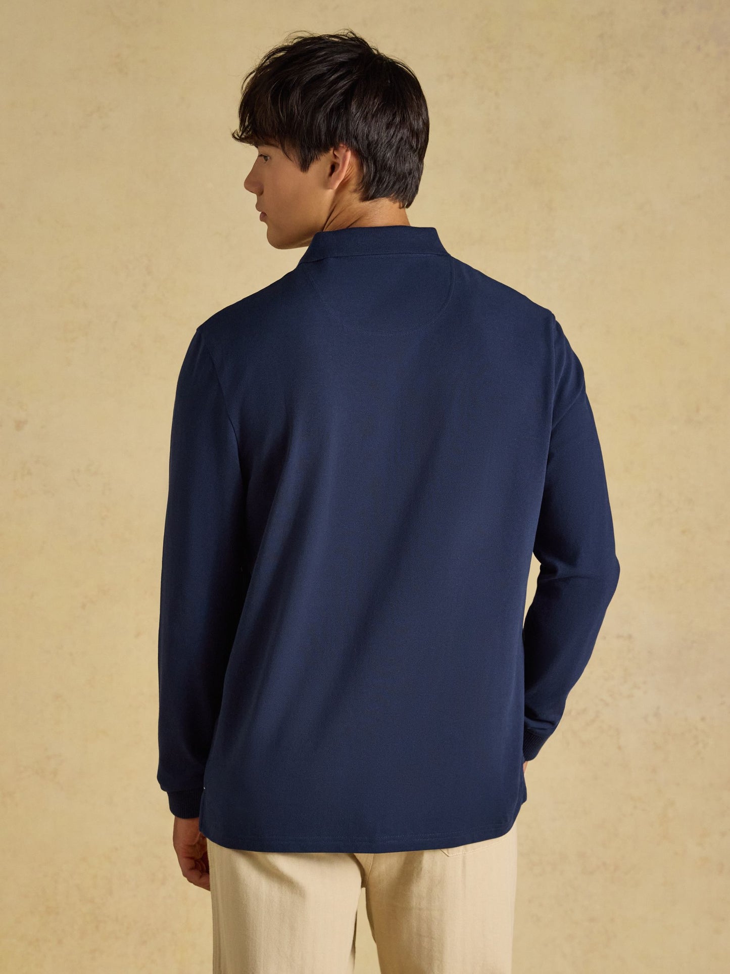 Navy Long Sleeve Cotton Pique Polo Shirt