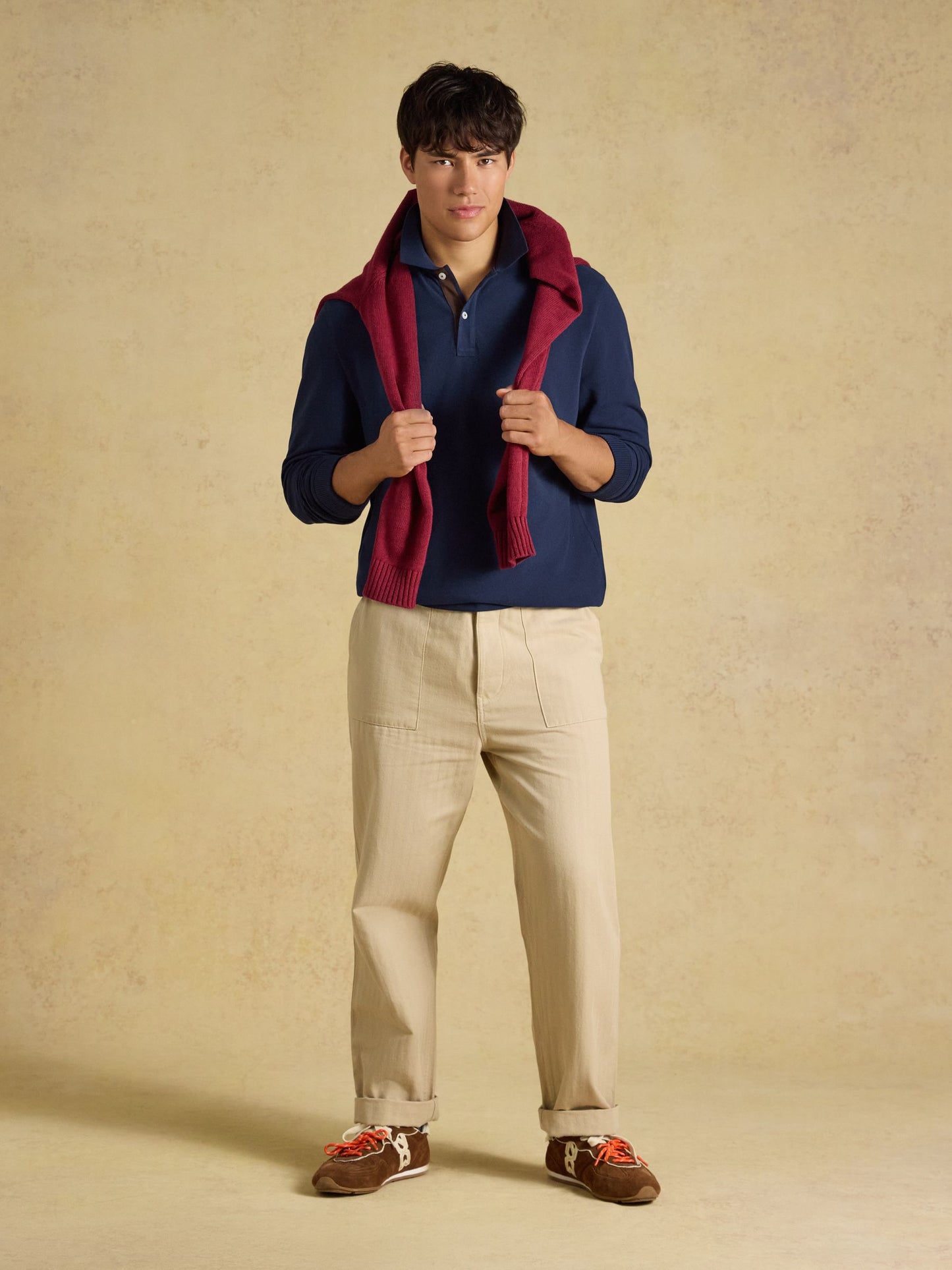 Navy Long Sleeve Cotton Pique Polo Shirt