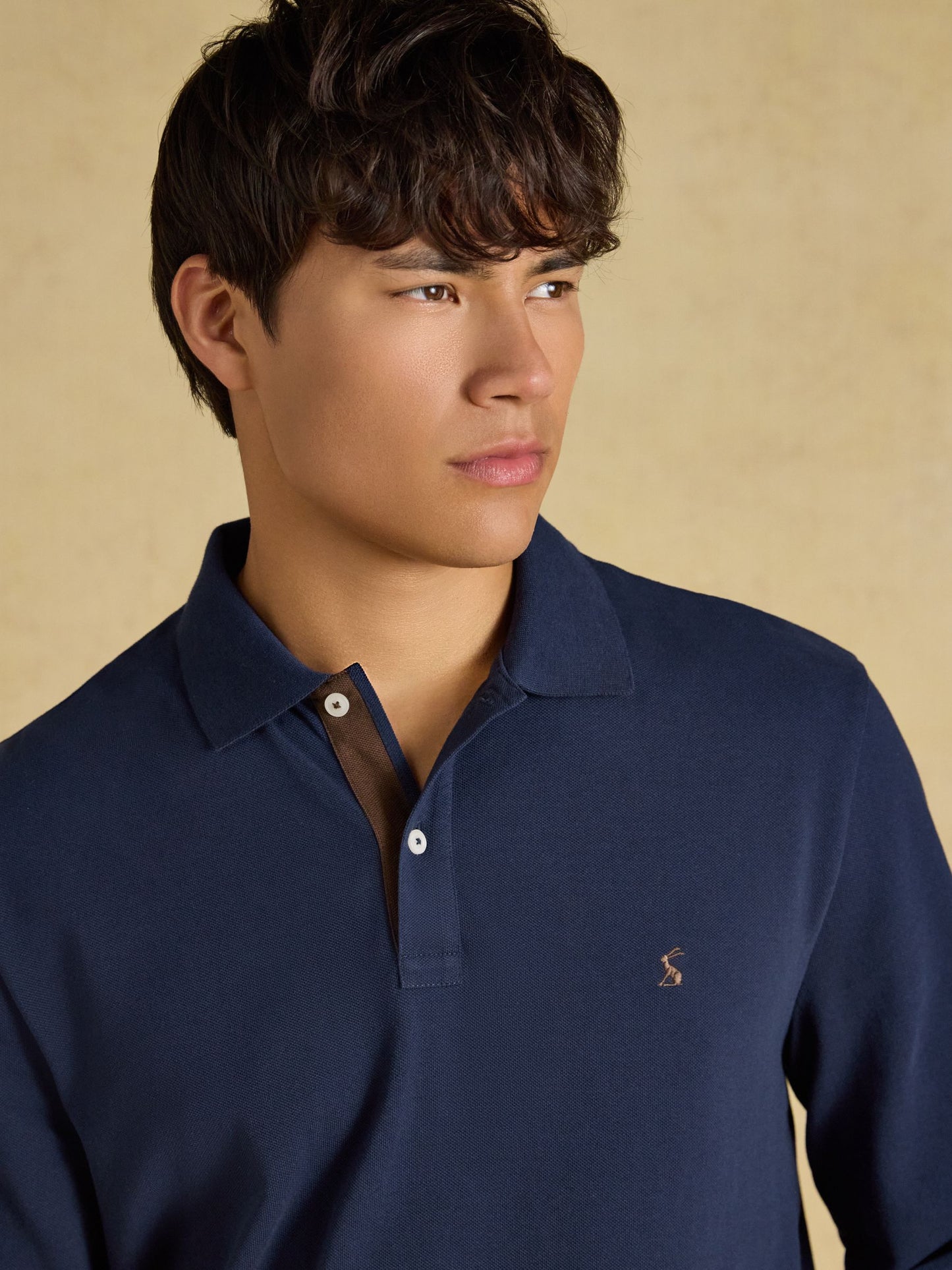 Navy Long Sleeve Cotton Pique Polo Shirt