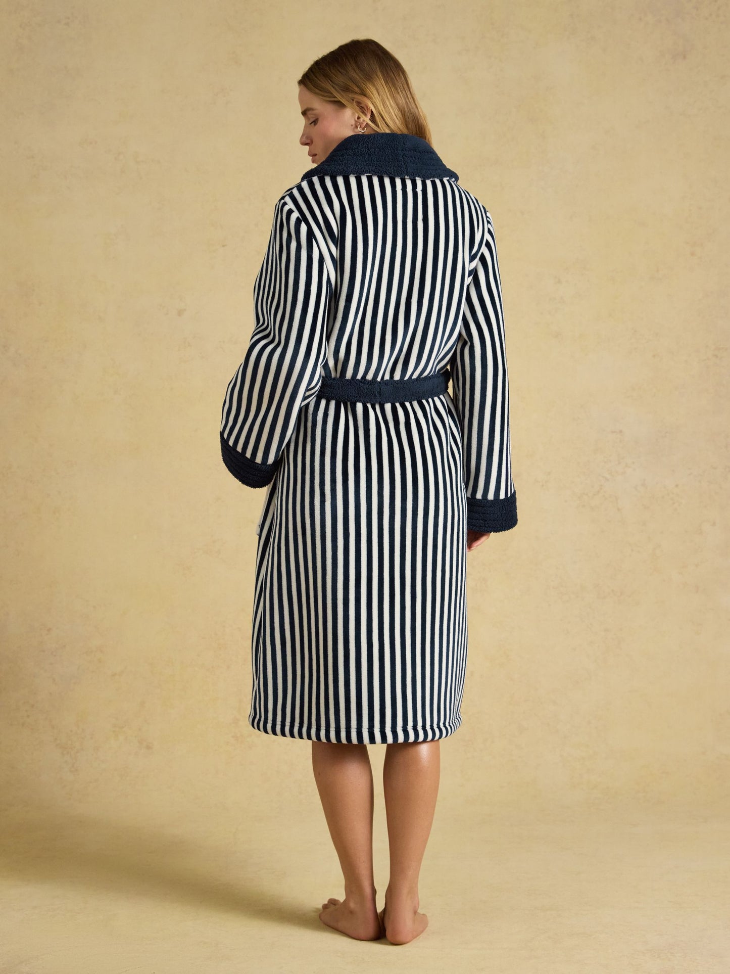 Navy & White Fluffy Fleece Dressing Gown