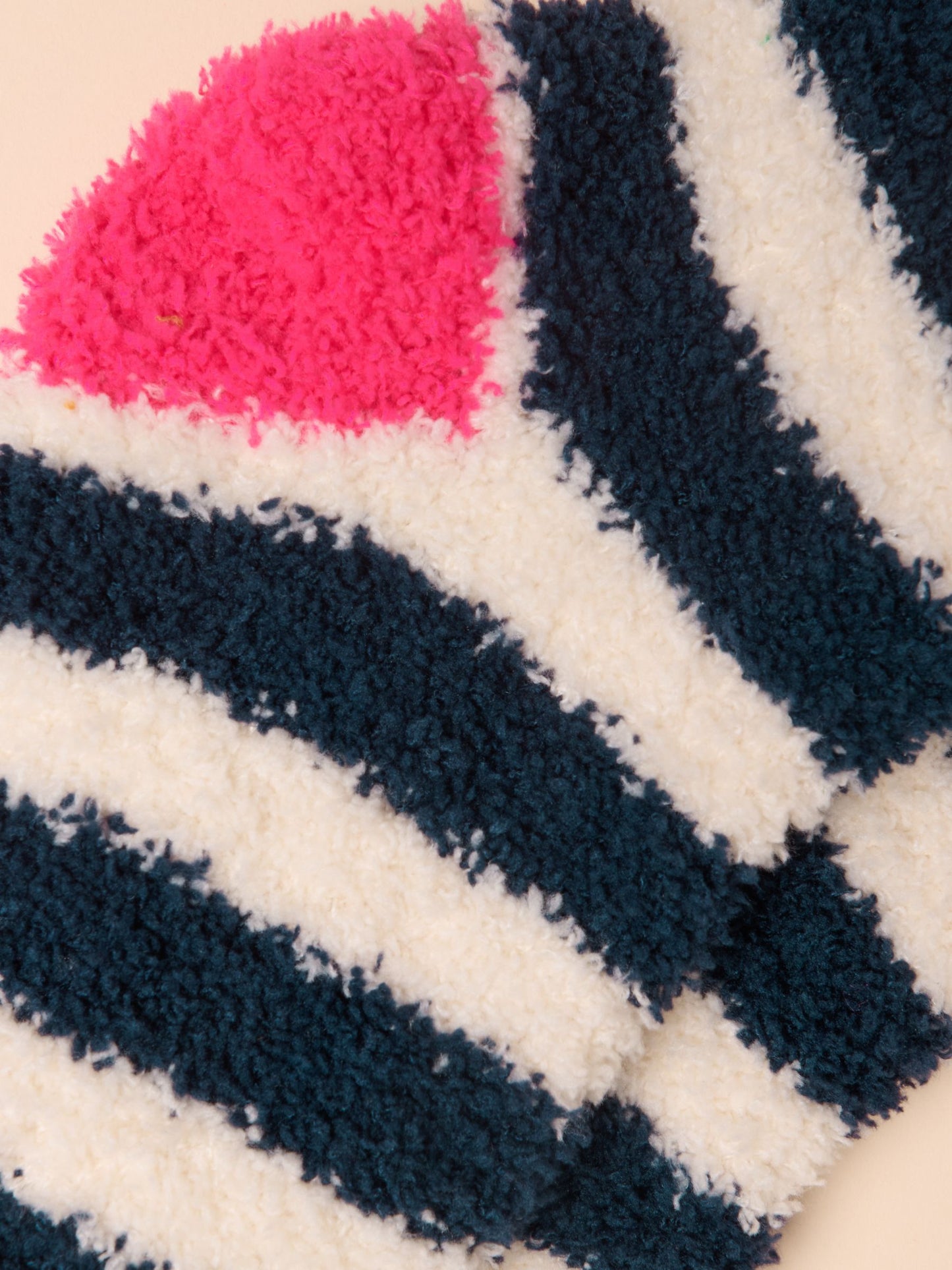 Women's Fluffy Navy Cream Stripe Socks (size 4-8)