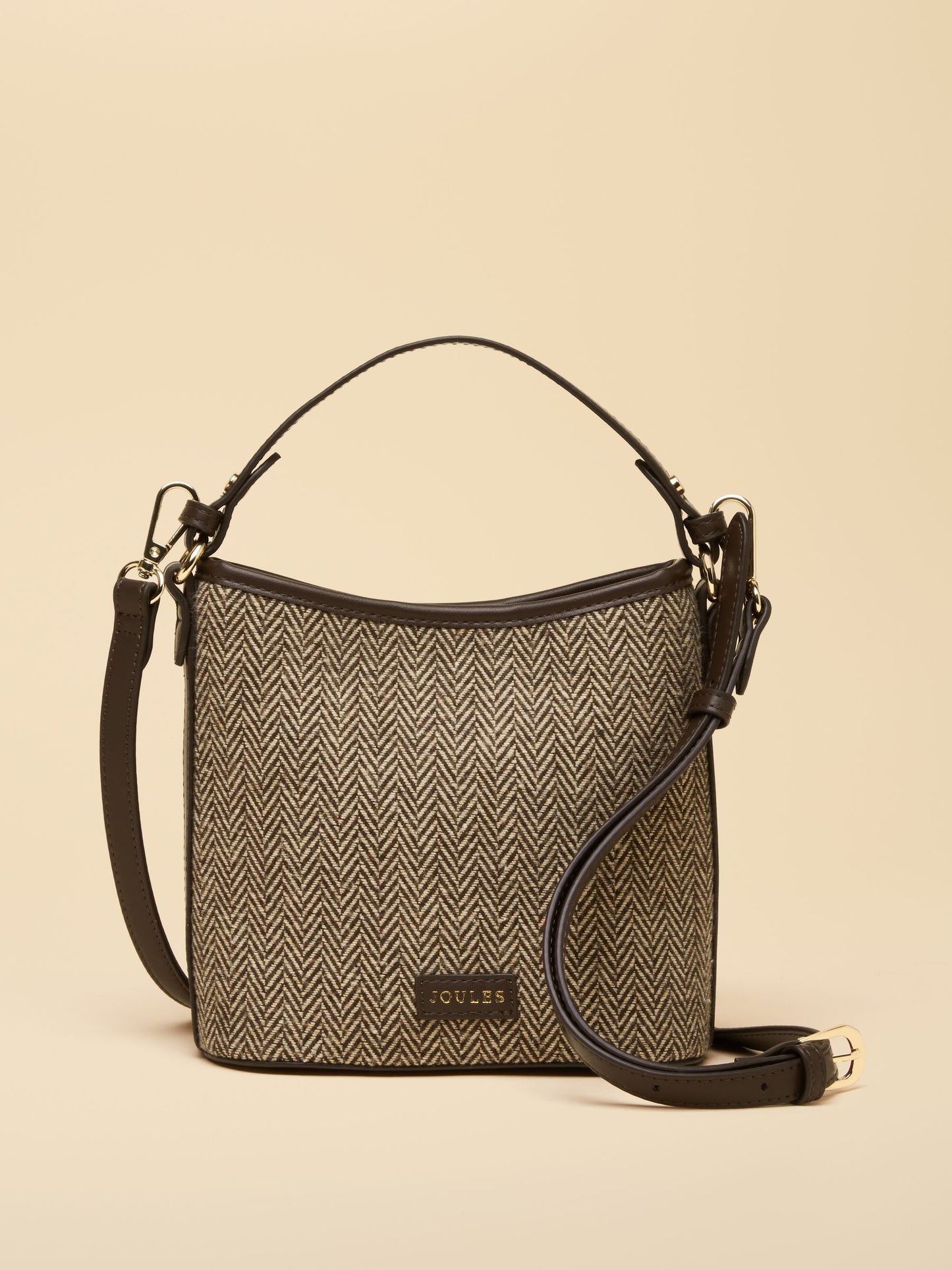 Neutral Herringbone Bucket Bag