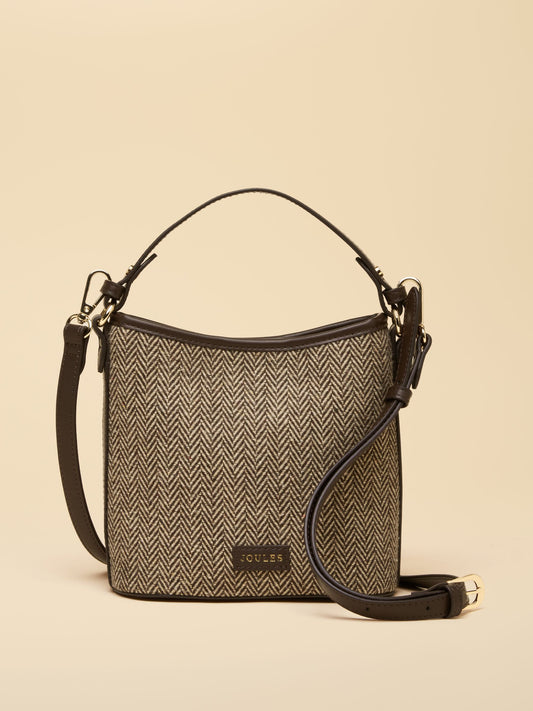 Neutral Herringbone Bucket Bag