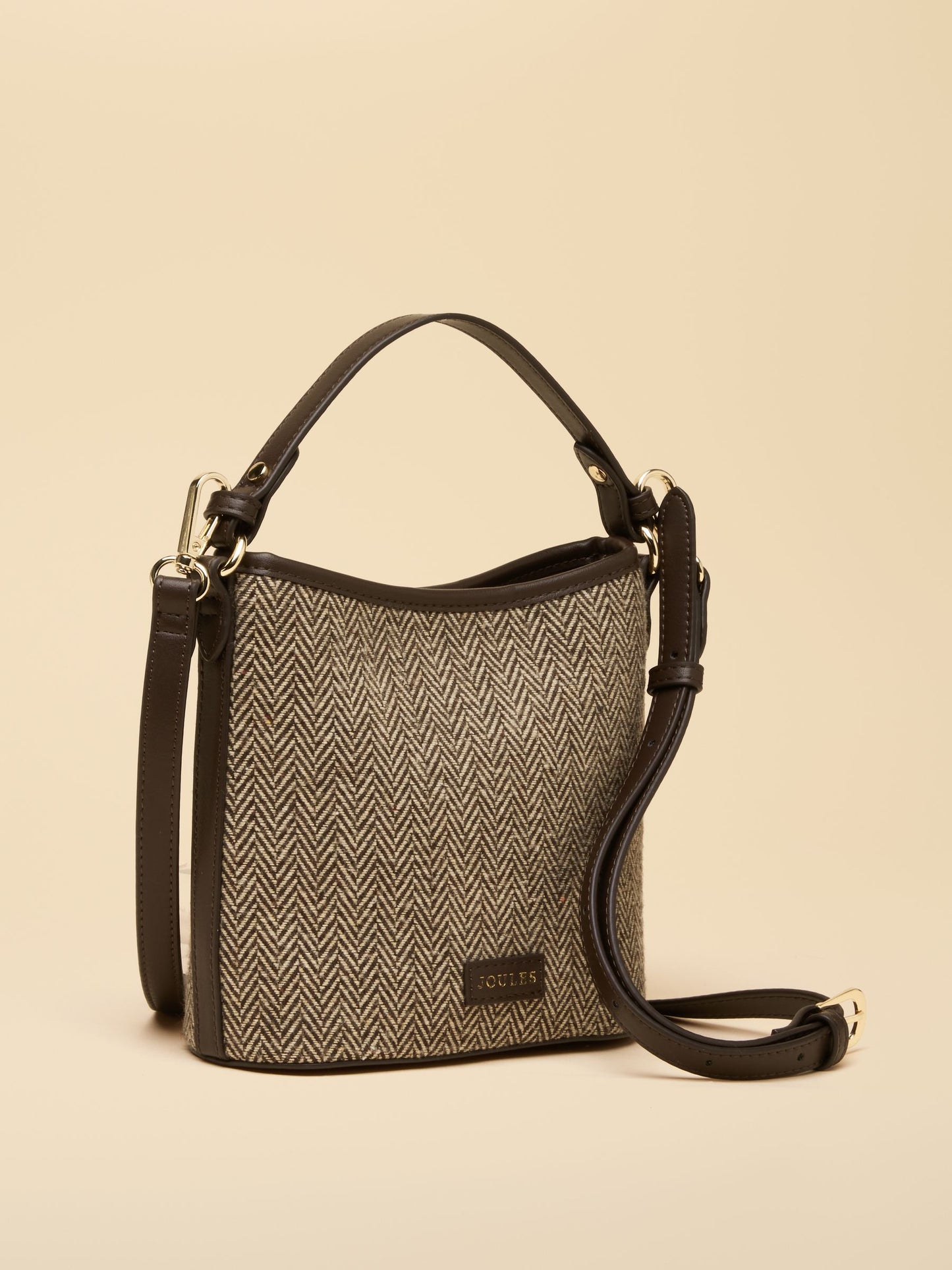 Neutral Herringbone Bucket Bag