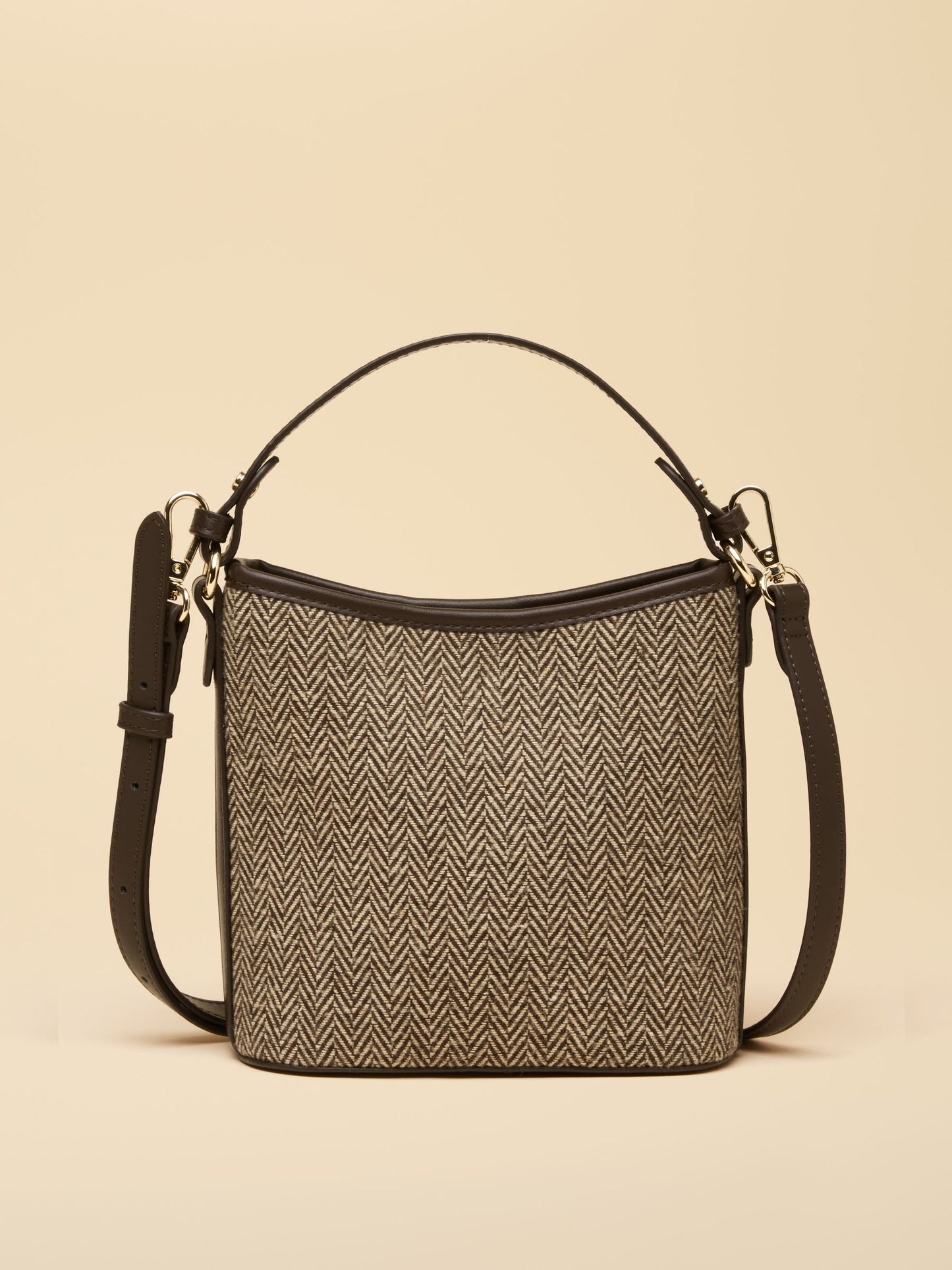 Neutral Herringbone Bucket Bag