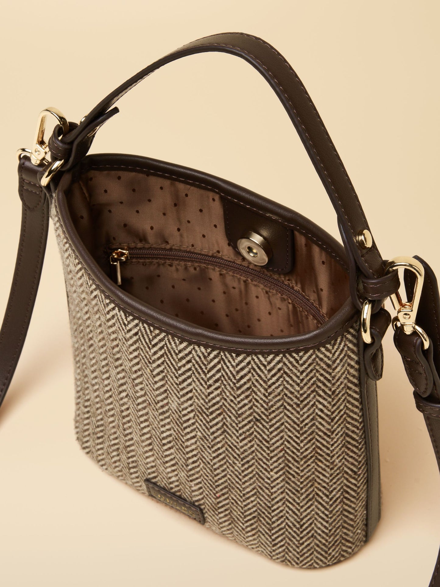 Neutral Herringbone Bucket Bag