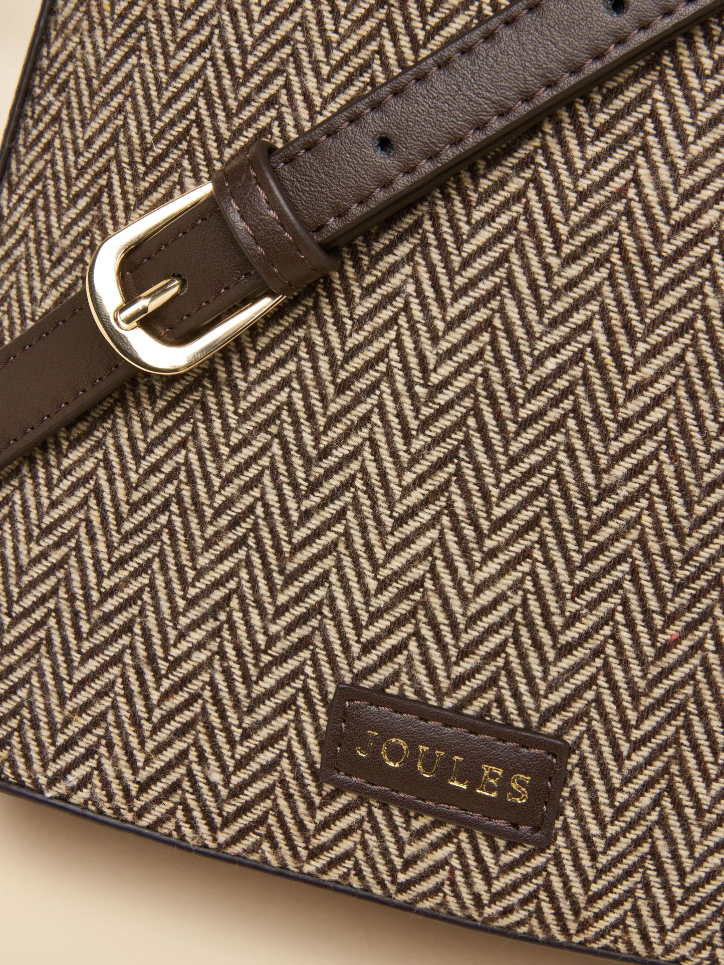 Neutral Herringbone Bucket Bag