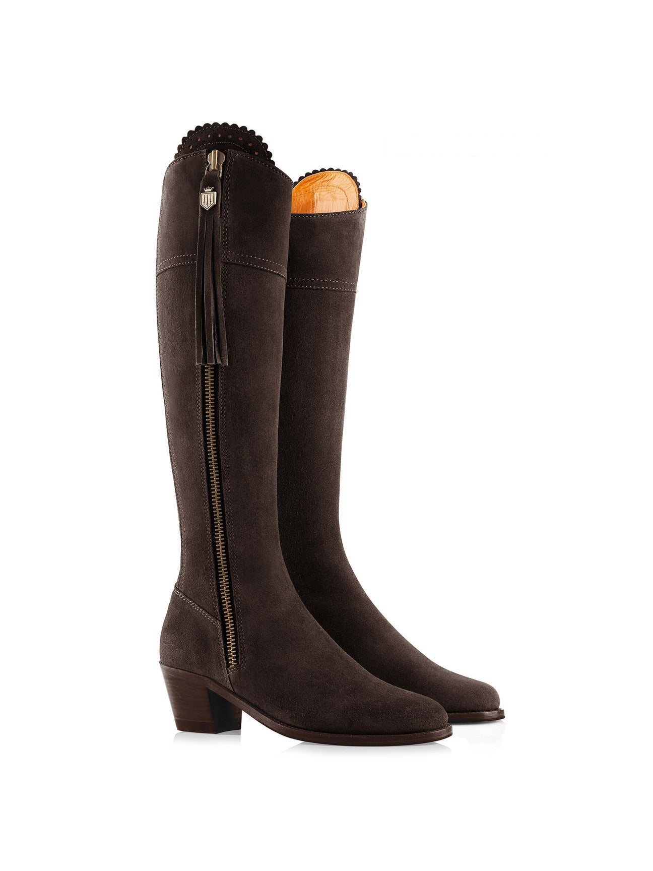 The Regina Women's Tall Heeled Boot - Chocolate Suede, Narrow Calf