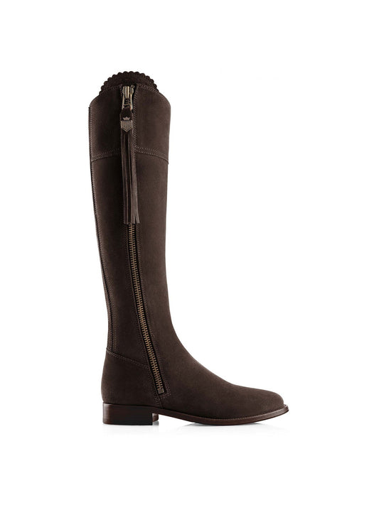 SECONDS The Regina Women's Tall Boot - Chocolate Suede, Narrow Calf