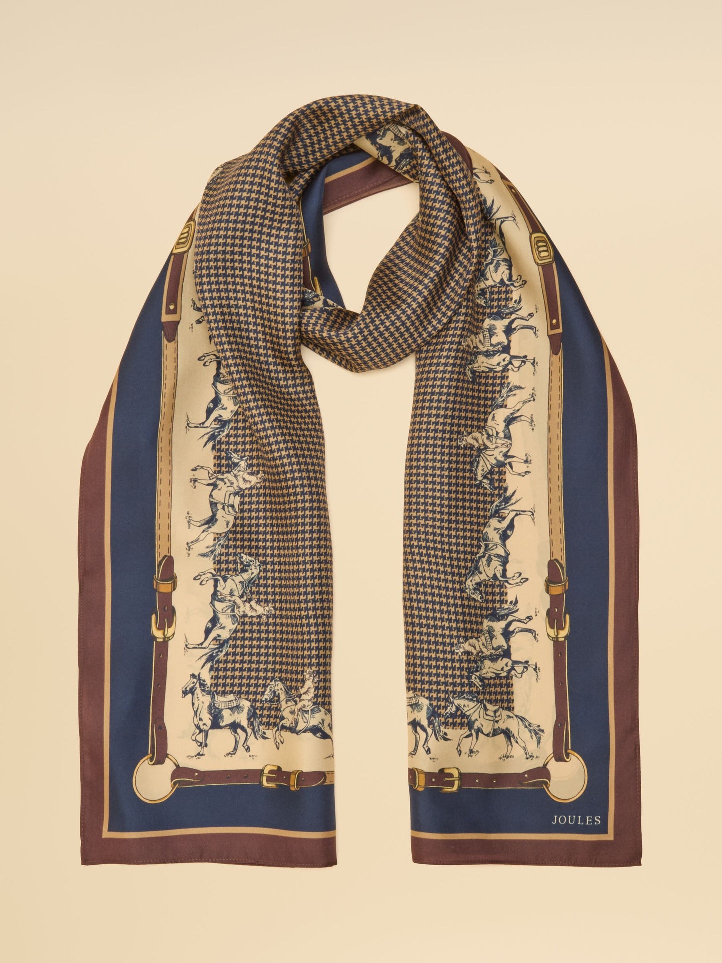 Windsor Navy & Neutral Equestrian 100% Silk Large Rectangle Scarf