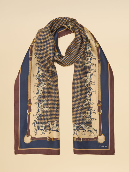 Windsor Navy & Neutral Equestrian 100% Silk Large Rectangle Scarf
