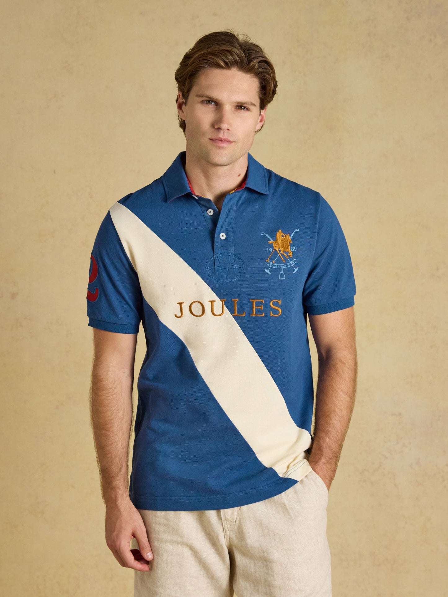 Woody Navy & White Embellished Cotton Pique Polo Shirt