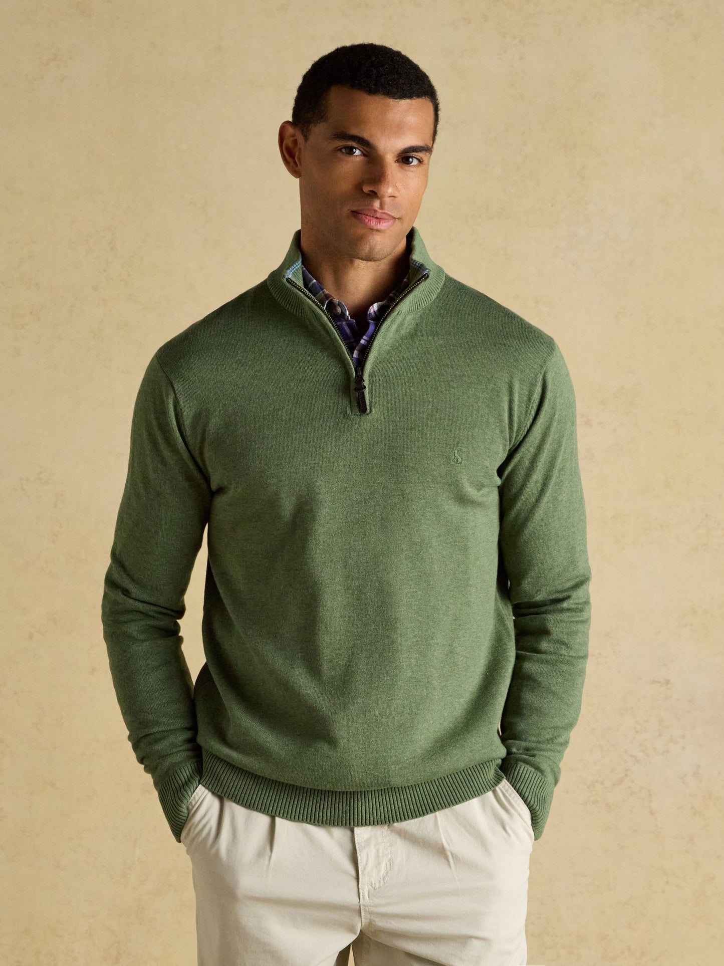 Hillside Khaki Green Quarter Zip Knitted Jumper
