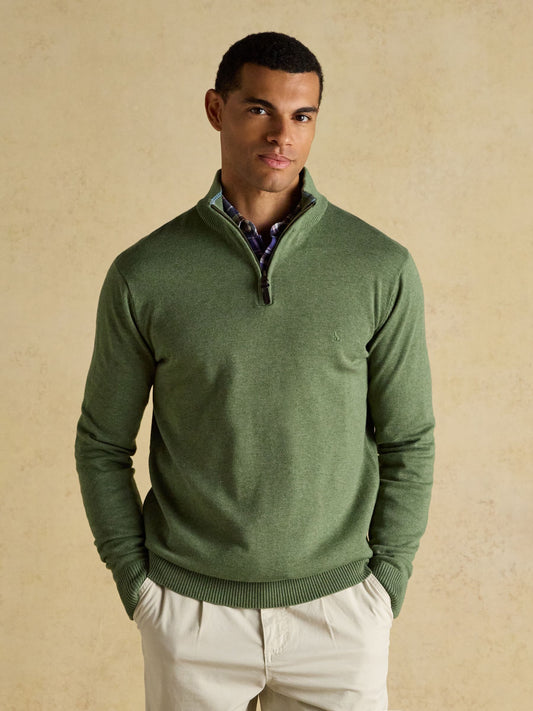 Hillside Khaki Green Quarter Zip Knitted Jumper