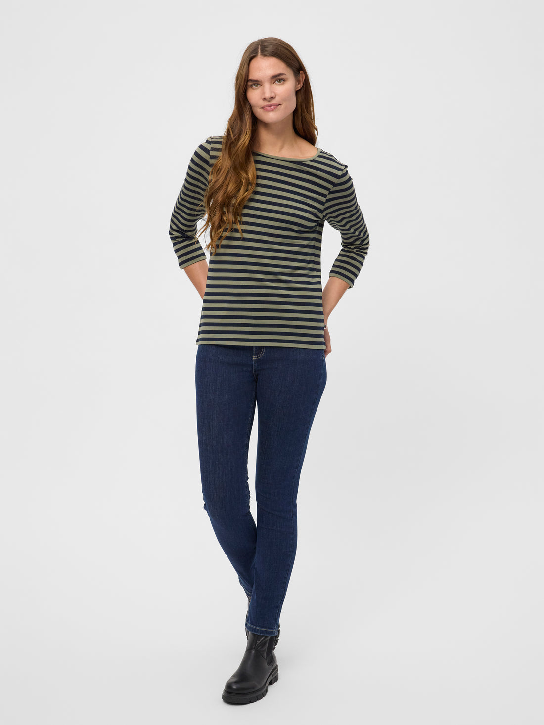 Cleo 3/4 LS T-shirt Olive Stripe