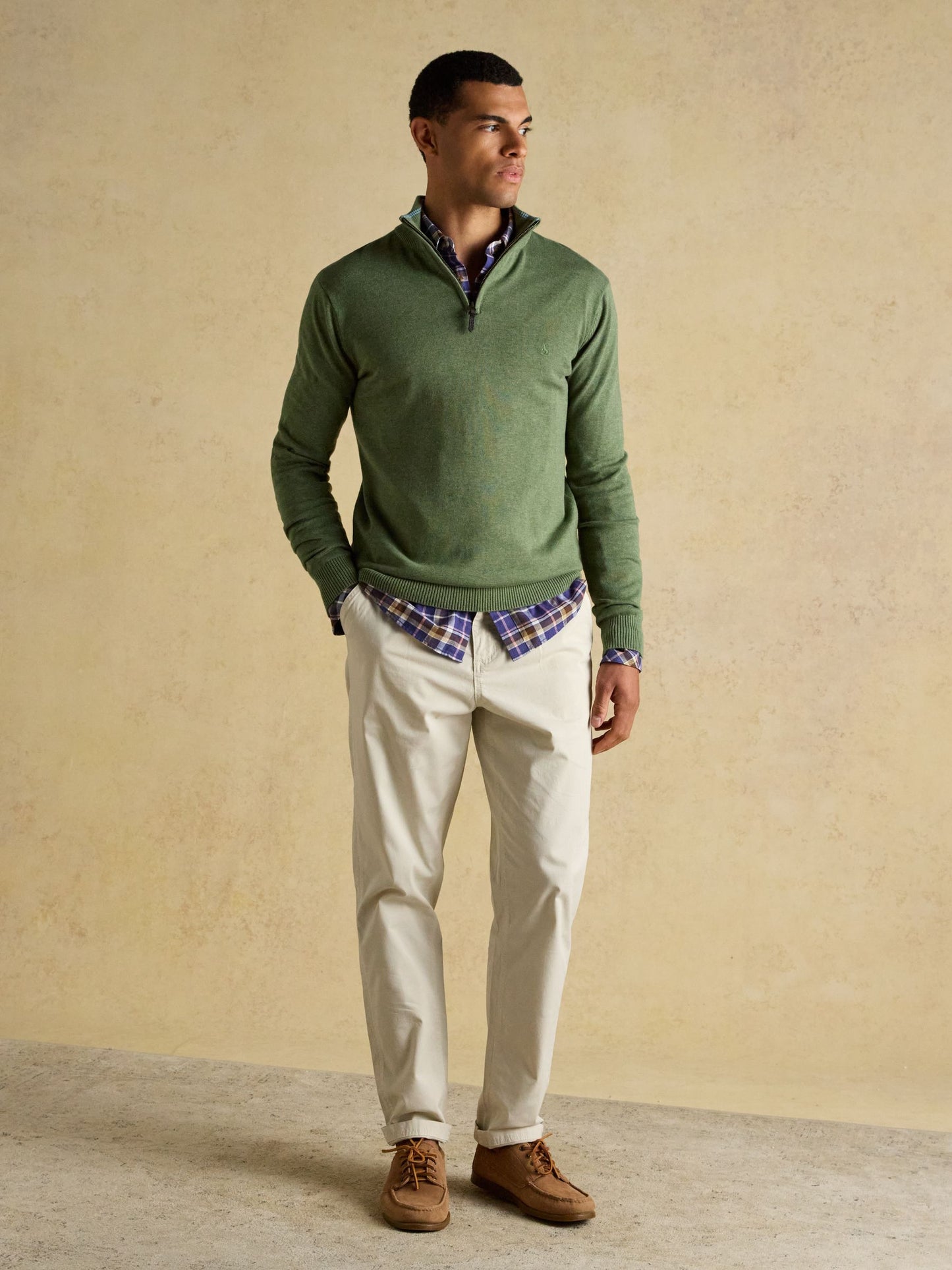 Hillside Khaki Green Quarter Zip Knitted Jumper