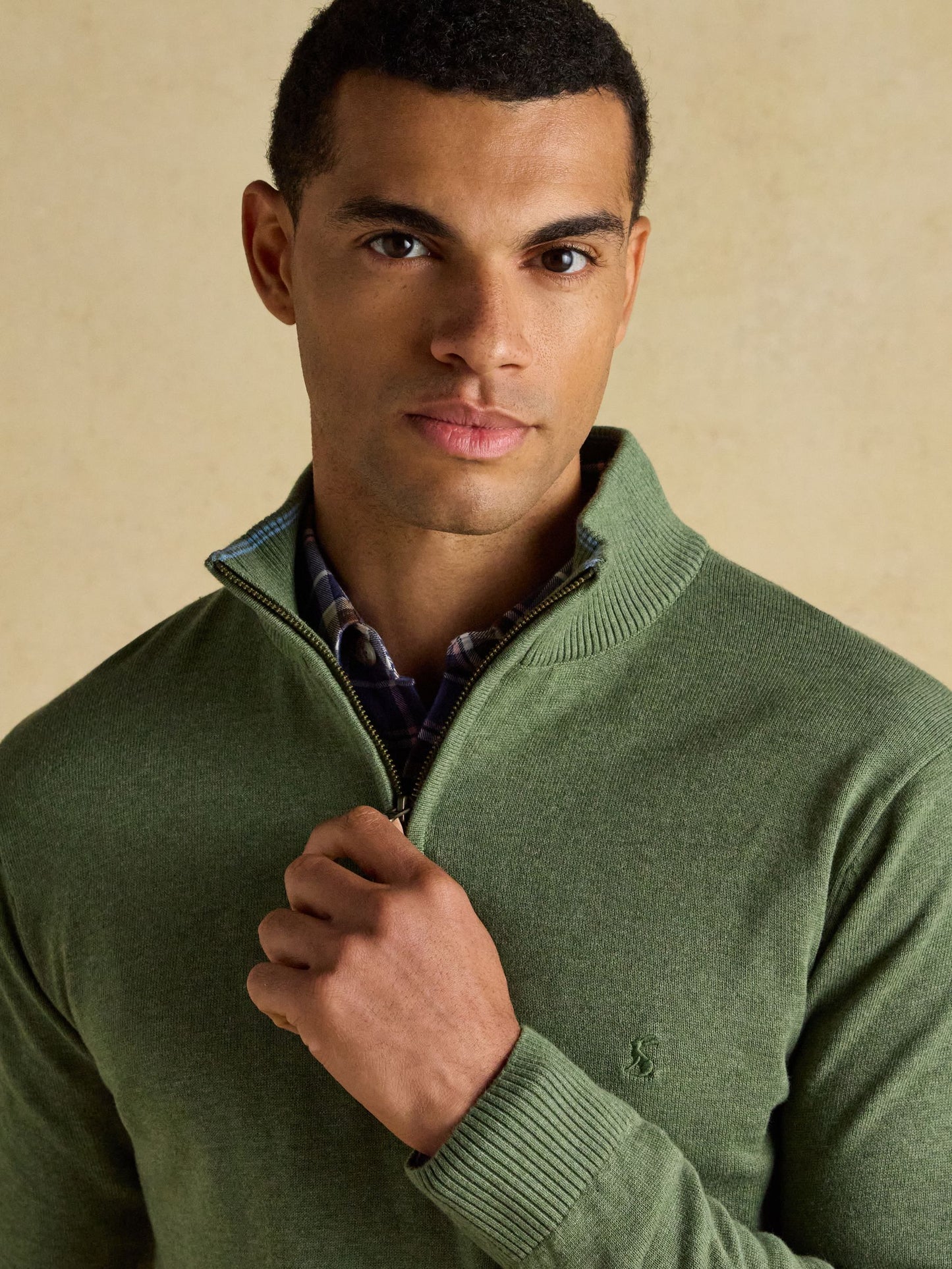 Hillside Khaki Green Quarter Zip Knitted Jumper