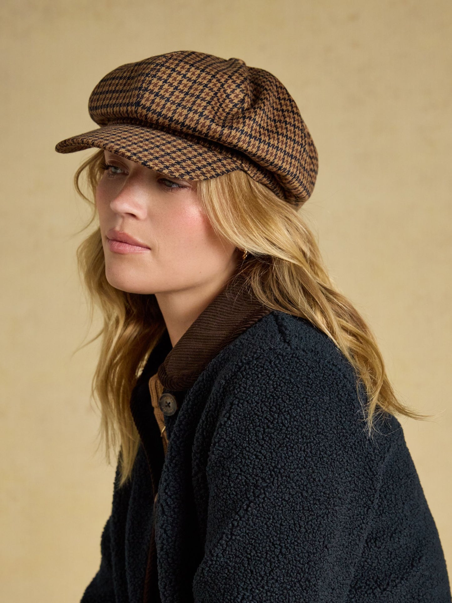 Elvaston Neutral Houndstooth Tweed Hat