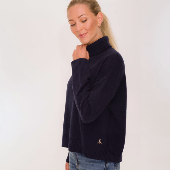 The Sophia Merino Wool Rollneck Jumper Navy
