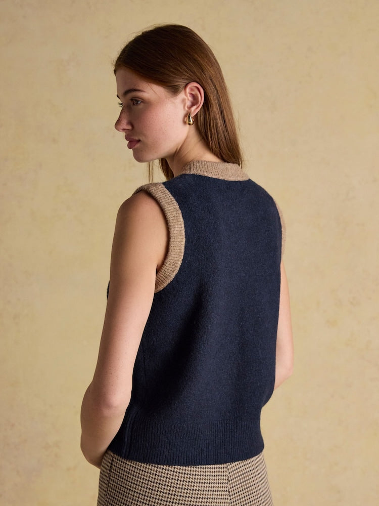 Holly Navy/Camel Knitted Vest