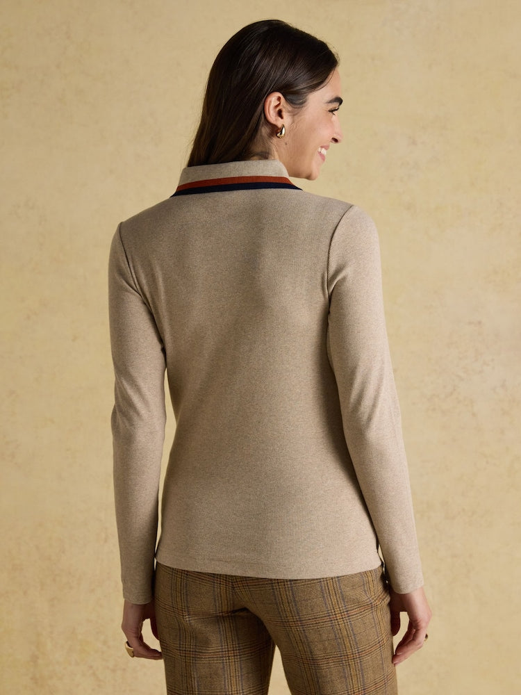 Fairfield Neutral Ribbed Long Sleeve Polo Shirt
