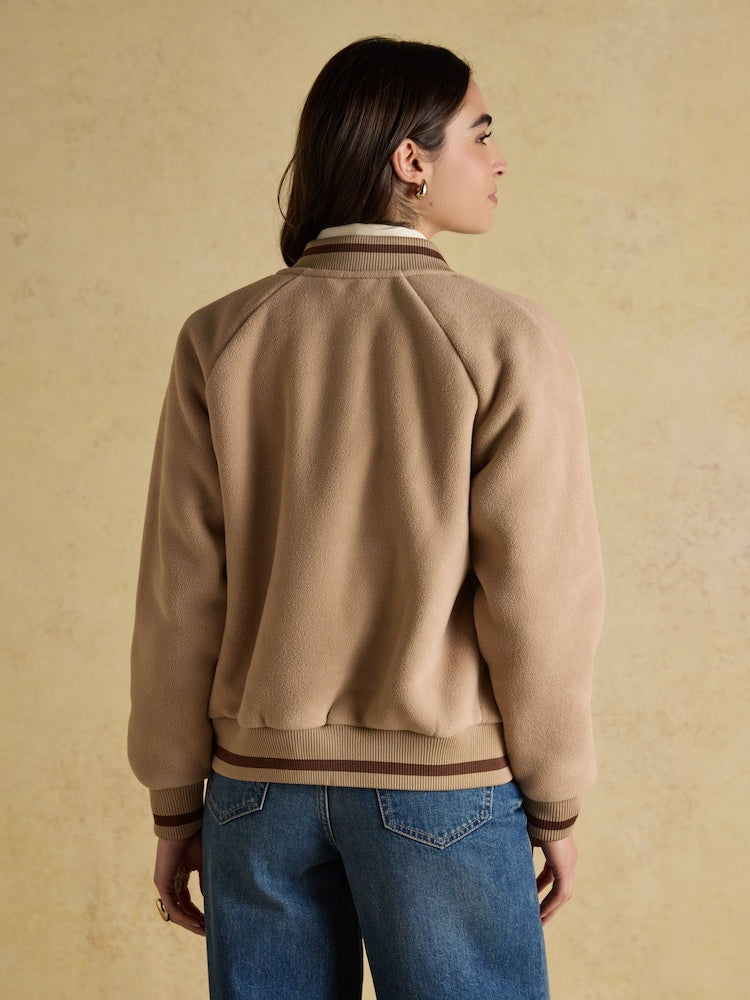 Margot Neutral Varsity Fleece Bomber Jacket