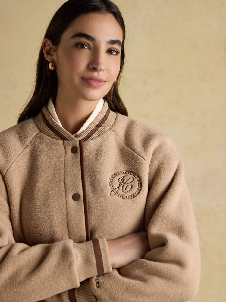 Margot Neutral Varsity Fleece Bomber Jacket